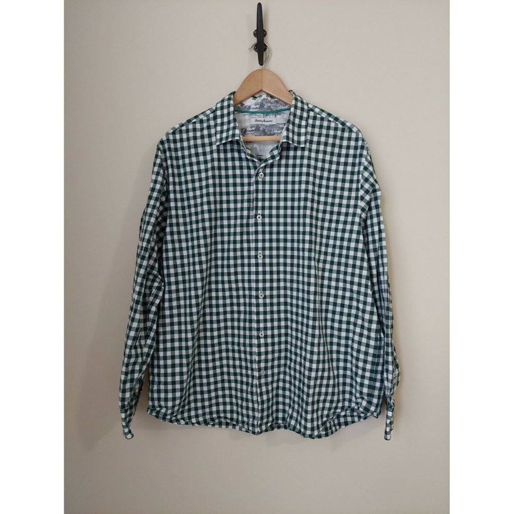 Tommy Bahama Hunter Green Gingham Check Long Sleeve Button Down Shirt